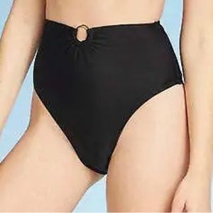 Shade & Shore Women's Ring Front High Waist High Bikini Bottom - Black